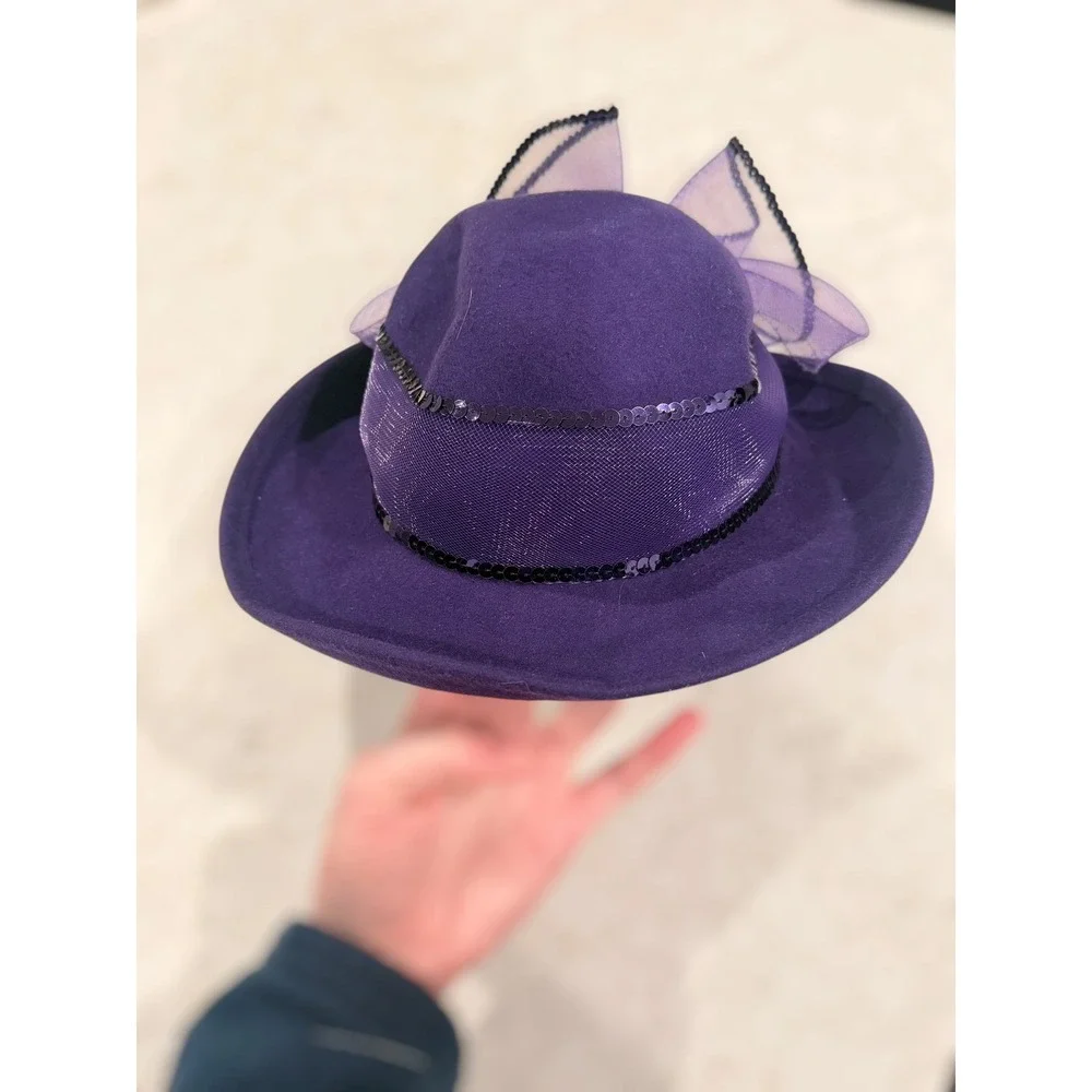Vintage Derby Lloyd Purple 100% Wool‎ Hat Sequin Wedding Church Mesh Bow NWT